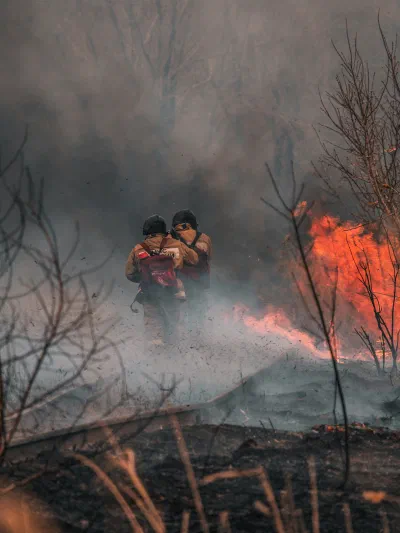 Firefighters work in teams